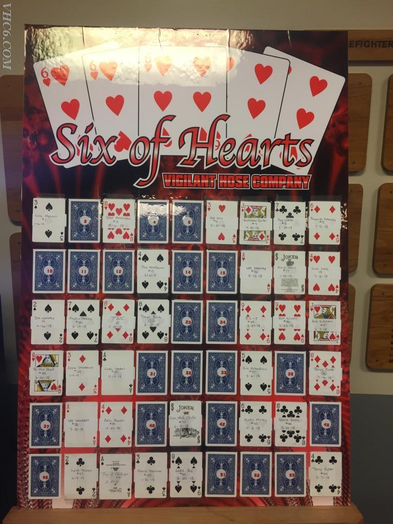 Six of Hearts Jackpot Climbs to 43,000 Vigilant Hose Company
